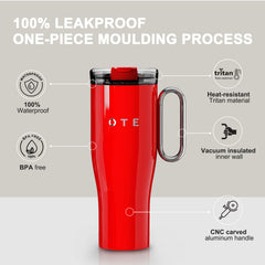 OTE 1.2 L (40 oz) reisekrus med håndtak, dobbeltvegget vakuumisolert stålkrus og sugerør, BPA-fri, bærbar bilkrus, termokrus, kaffekopp for varme og kalde drikker