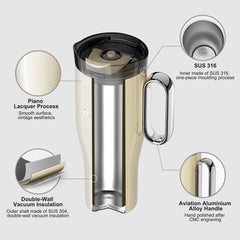 OTE 1.2 L (40 oz) reisekrus med håndtak, dobbeltvegget vakuumisolert stålkrus og sugerør, BPA-fri, bærbar bilkrus, termokrus, kaffekopp for varme og kalde drikker