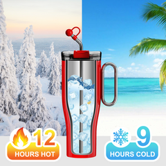 OTE 1.2 L (40 oz) reisekrus med håndtak, dobbeltvegget vakuumisolert stålkrus og sugerør, BPA-fri, bærbar bilkrus, termokrus, kaffekopp for varme og kalde drikker