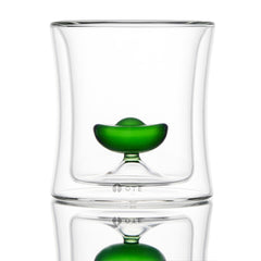 Double Wall Borosilicate Glass Tumbler with Floating Yuanbao Ingot, 88ml & 260ml Heat Insulated Hand Blown Glass Cup, Lead-Free Oriental Drinking Glass for Tea Whiskey Coffee, Dishwasher Safe Novelty Gift Cup