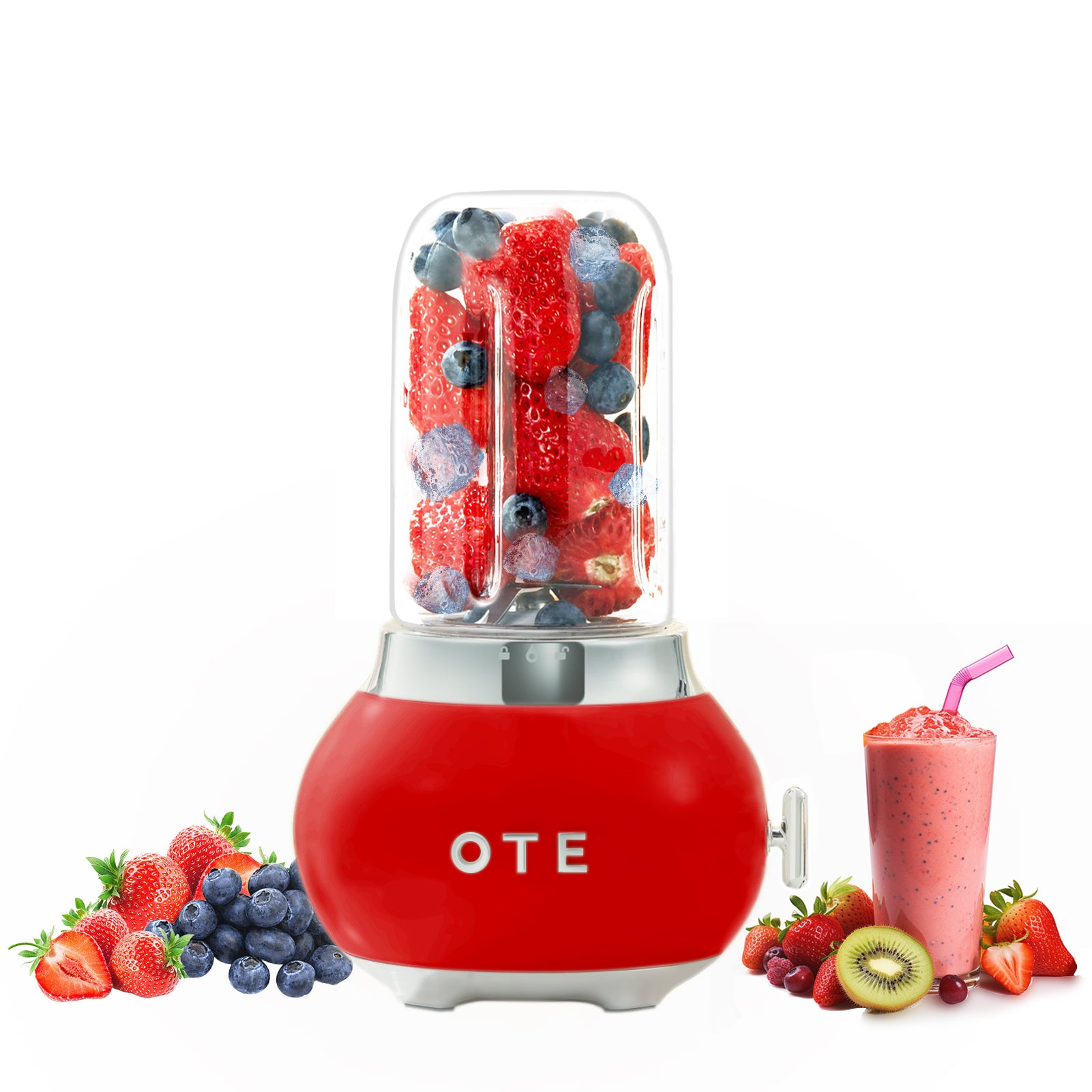 OTE Smoothie-maker blender, Retro Kitchen Lille glass blender til shakes og smoothies, med 400 ml glass