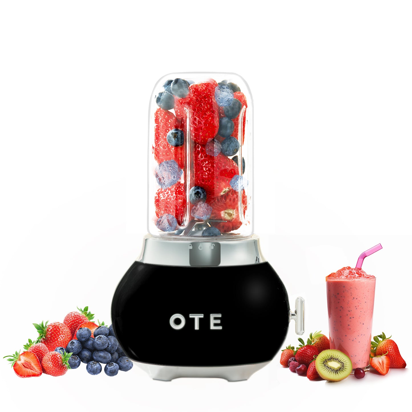 OTE Smoothie-maker blender, Retro Kitchen Lille glass blender til shakes og smoothies, med 400 ml glass