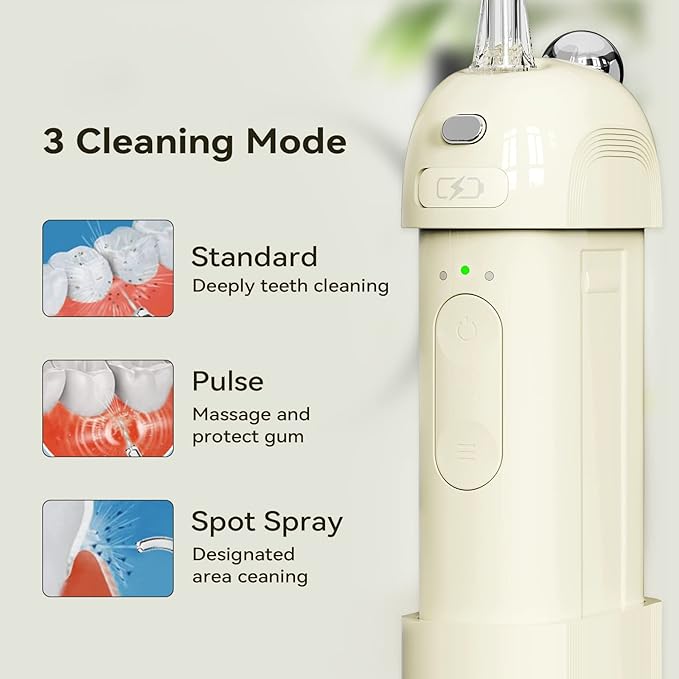 Vannmeldinger, trådløse for tenner - OTE Bærbart vannflosser - Mini Power Dental Flossers gjenoppladbare for reiser og hjem, 3 Modus &amp; IPX7 Vanntett, oral vanning for tenner, gum
