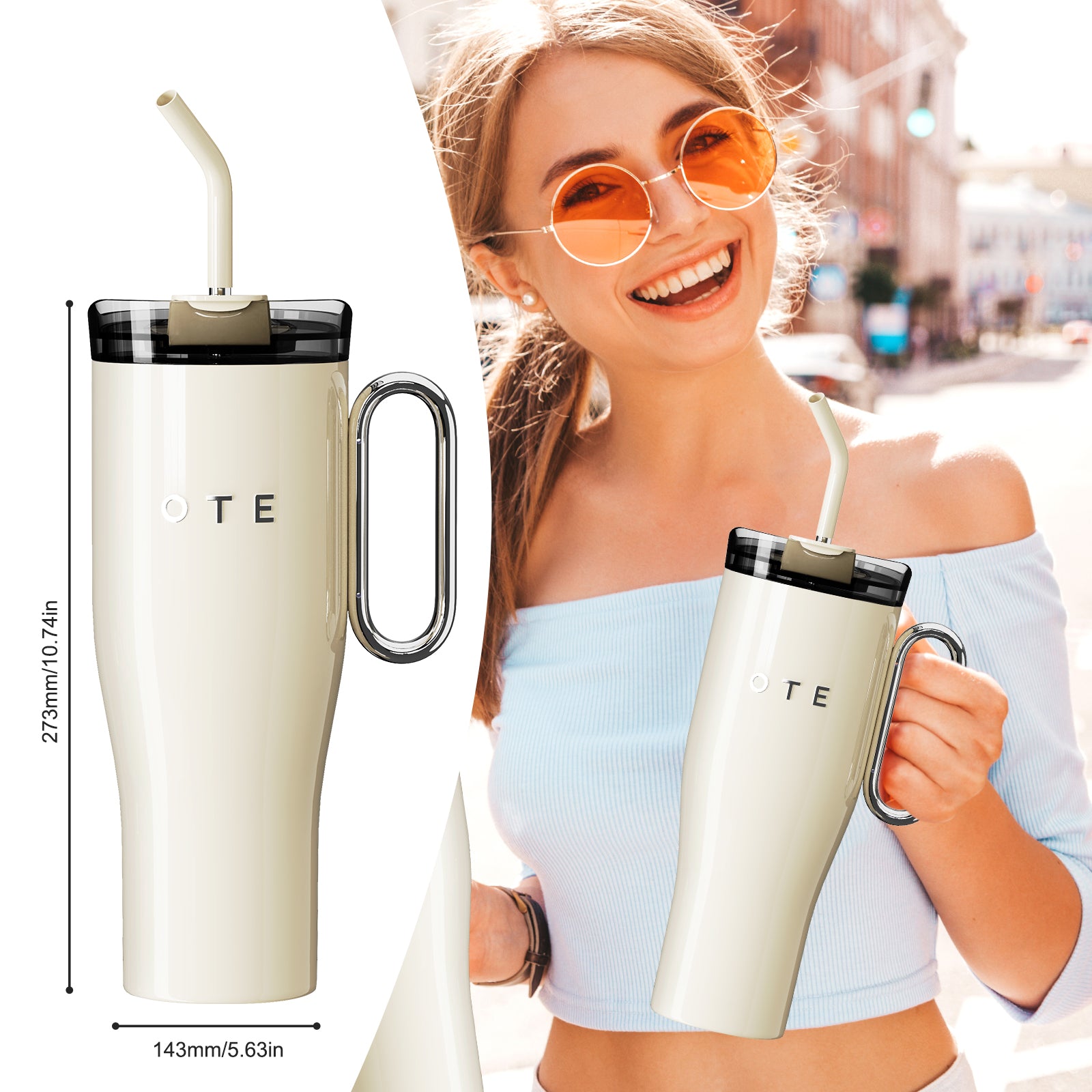 OTE1.2 L (42 oz) BPA gratis, bærbar bilkrus Tumbler, termisk krus, kaffekopper for varme og kalde drikker